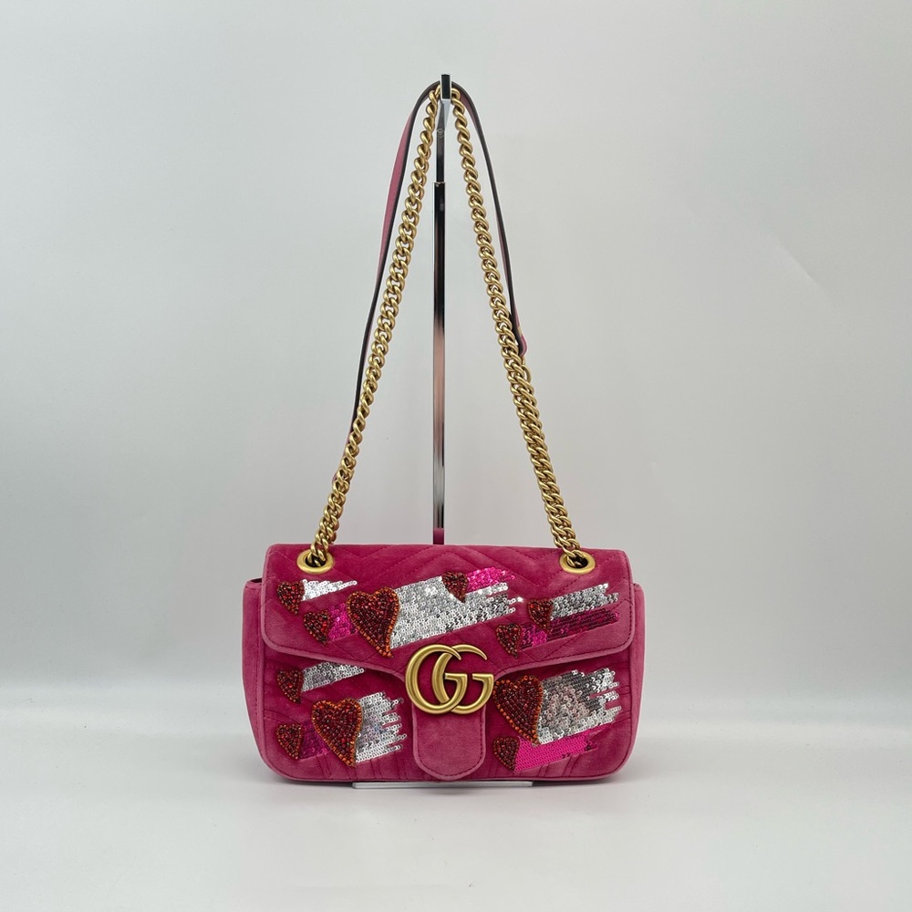 Gucci Pink GG Marmont Heart Appliqué Shoulder Bag